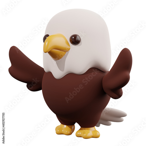 Cartoon eagle isolated on white background. Cute illustration. 3d rendering      