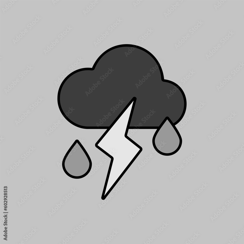 Cloud with fall rain and lightning vector icon Cloud with fall rain and lightning vector icon