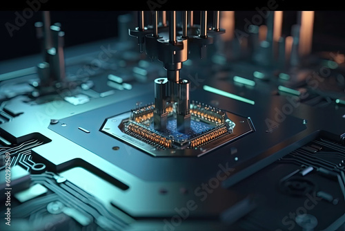 Central computer processors CPU concept. Motherboard digital chip. Generative AI