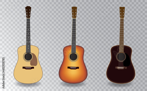 three different acoustic guitars, vector illustration