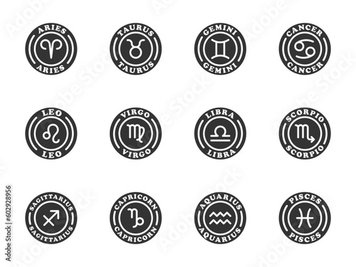 Zodiac horoscope signs set. Vector illustration.
