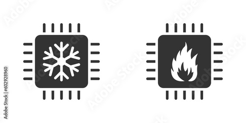 CPU icon with fire and snowflake symbols. Vector illustration.