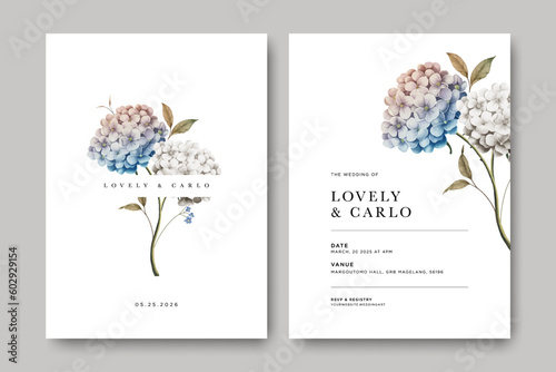 Minimal wedding card template with flowers