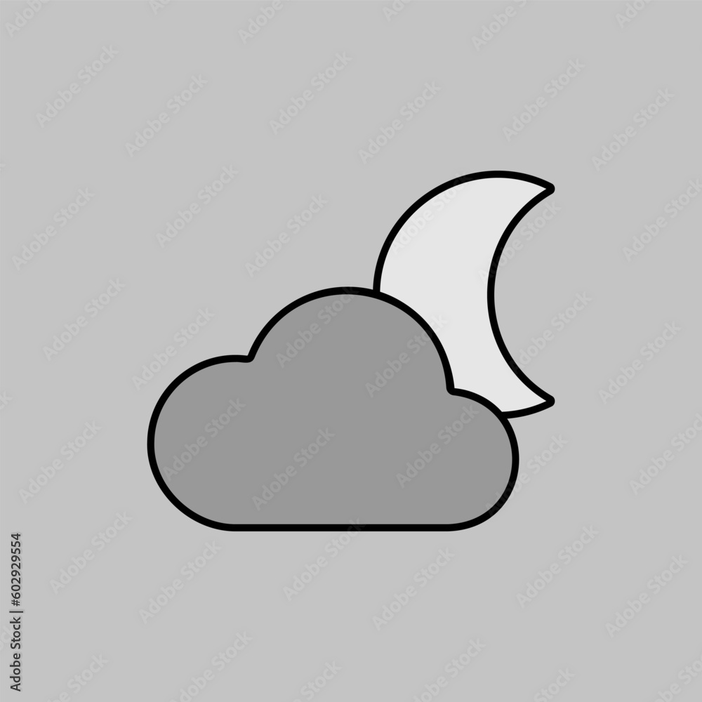 Moon and clouds vector icon. Weather sign Moon and clouds vector icon. Weather sign