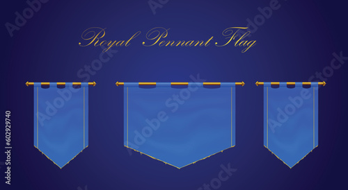 royal blue hanging pennant flag waving in wind. silk fabric texture looks realistic can be used on royal themed posts or ads. EPS format is editable colors can be changed easily.