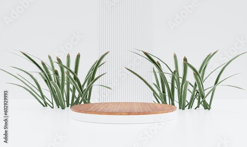 Circular podium for displaying food  perfumes and other products on nature background with 3d grass