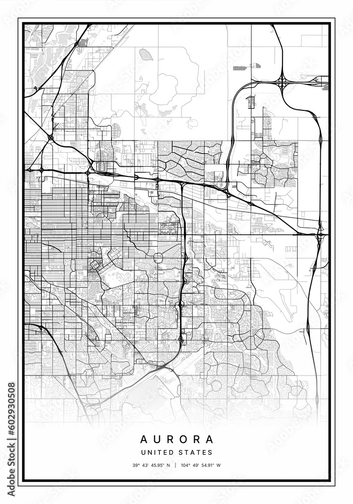 Obraz premium Aurora Map Wall Art | Aurora United States Map Art, Map Wall Art, Digital Map Art
