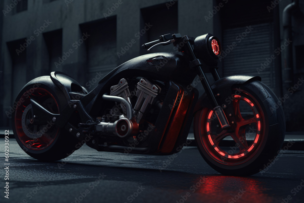 Radiant Velocity: A Captivating Red Neon Sports Motorbike, Generative Ai Radiant Velocity: A Captivating Red Neon Sports Motorbike, Generative Ai