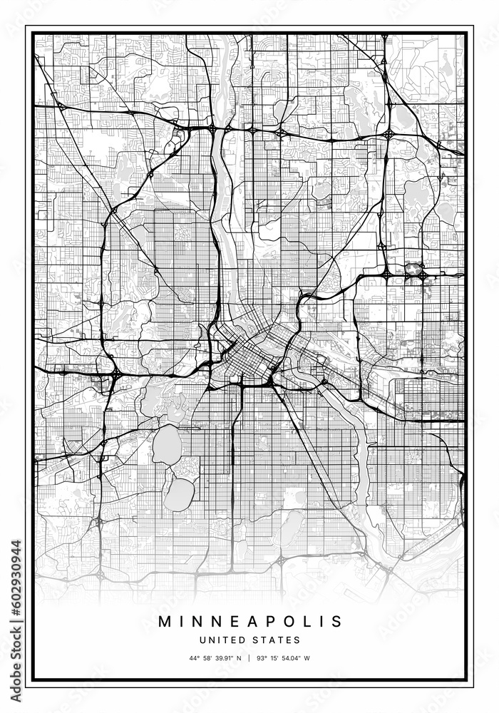 Obraz premium Minneapolis Map Wall Art | Minneapolis United States Map Art, Map Wall Art, Digital Map Art