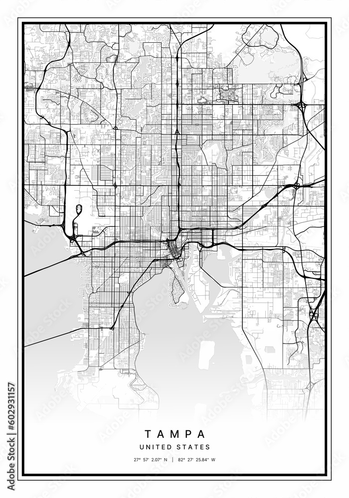 Obraz premium Tampa Map Wall Art | Tampa United States Map Art, Map Wall Art, Digital Map Art