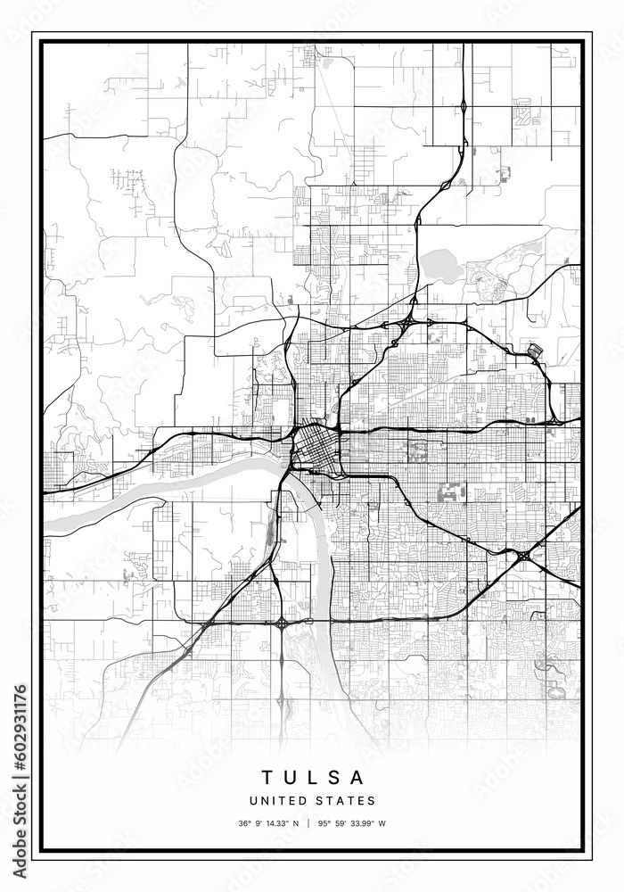 Tulsa Map Wall Art | Tulsa United States Map Art, Map Wall Art, Digital Map Art