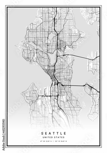 Seattle Map Wall Art | Seattle United States Map Art, Map Wall Art, Digital Map Art