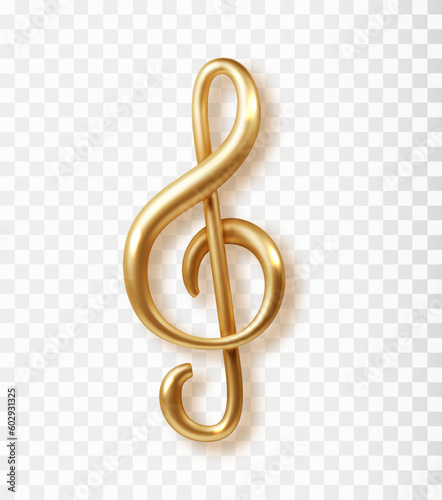 Gold Treble clef vector icon isolated. Realistic 3d vector. photo