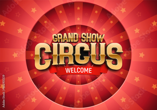 Retro Circus banner with red ribbon on bright background. Vector illustration.