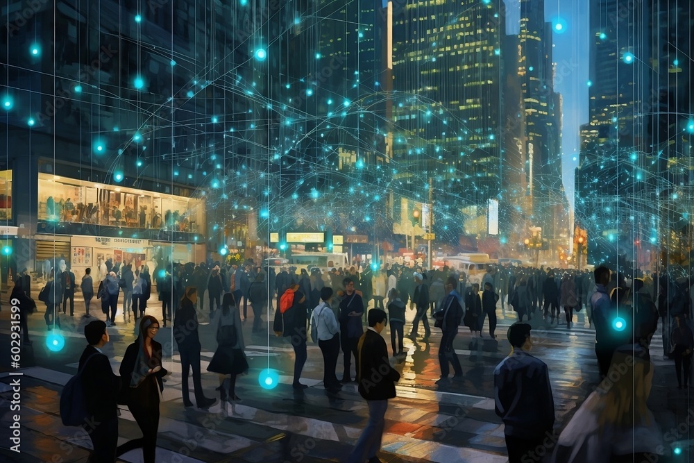 Conceptual visualization of the unseen world of Wi-Fi signals, cellular data, and other intangible interactions happening around us every day. Generative AI
