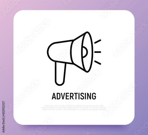 Advertising thin line icon. Megaphone, annoucement, marketing. Vector illustration.