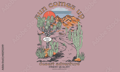 Arizona desert state graphic print artwork for apparel, t shirt, sticker, poster, wallpaper and others. Joshua tree design.