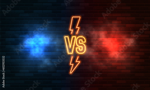 Versus background. Sport battle template with neon signs. Vector illustration.