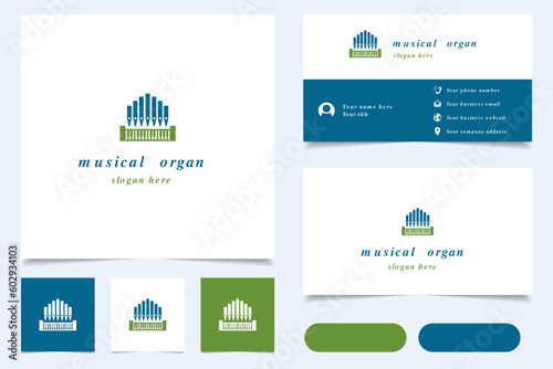 Musical organ logo design with editable slogan. Branding book and business card template.