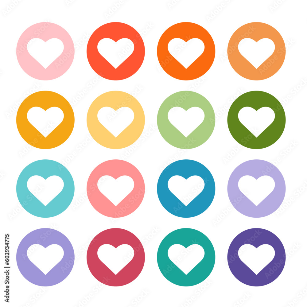 Set hearts Vector simple heart pink sticker valentine, thank you for your purchase, i love you flat icon