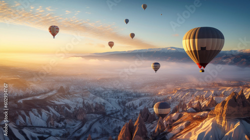 Floating Splendor: Cappadocia's Majestic Hot Air Balloons. Generative AI