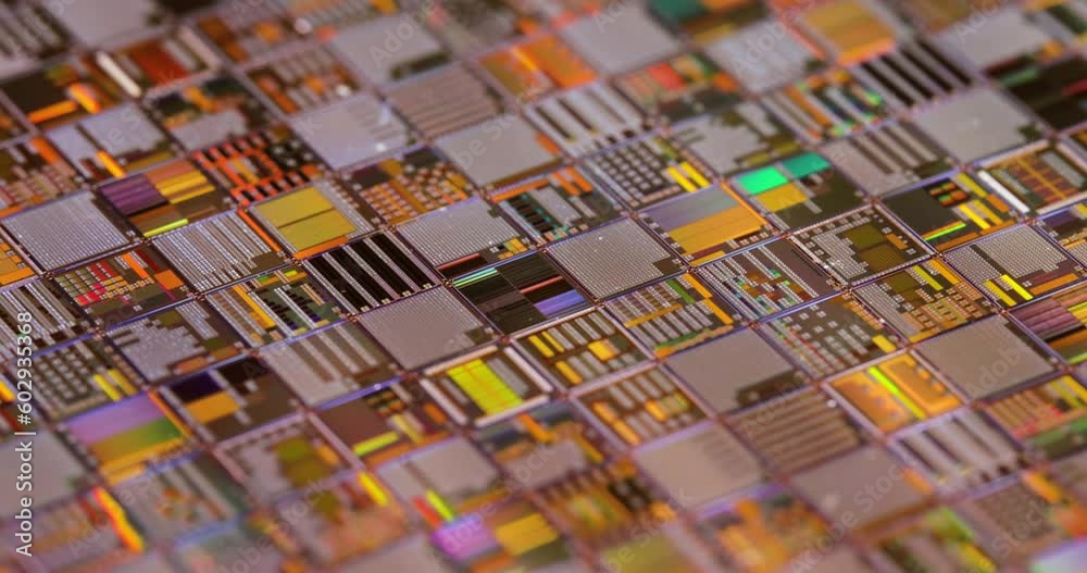 Silicon semiconductor wafer closeup. In electronics, a wafer also