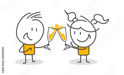 Stick figures. celebration, party, cocktail. Isolated on white background. Hand drawn Doodle Line Art Cartoon Design character.