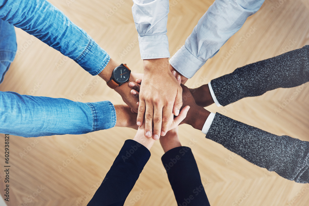 Teamwork, partnership or hands of business people in support for faith, vision or strategy in office. Above, diversity or employees in group collaboration with hope or mission for goals together Teamwork, partnership or hands of business people in support for faith, vision or strategy in office. Above, diversity or employees in group collaboration with hope or mission for goals together