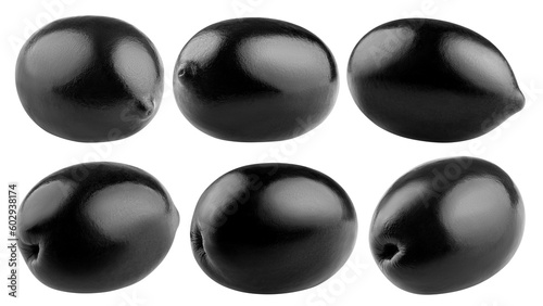 Fotografie black Olives isolated on white background, full depth of field