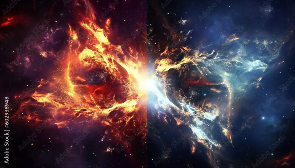 Fusion reaction in deep space, created with AI generated technology. Fusion reaction in deep space, created with AI generated technology.