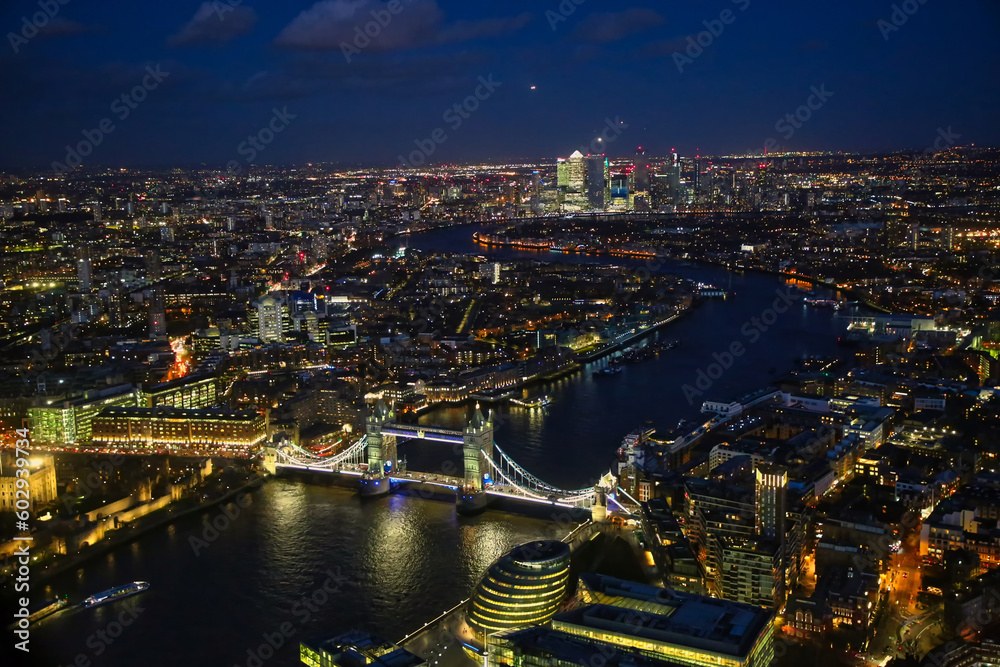 City of London and famous Tower Bridge at night