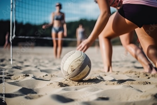 Fototapeta Naklejka Na Ścianę i Meble -  Volleyball, beach summer sport (Ai generated)