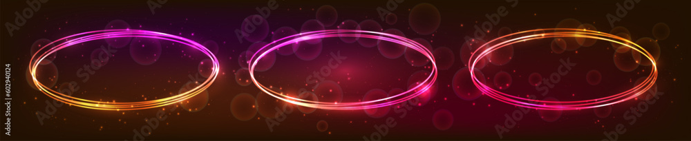 Obraz premium Neon oval frame with shining effects and sparkles