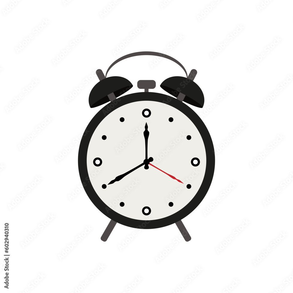 The alarm clock is black on a white background. The alarm clock is black on a white background.