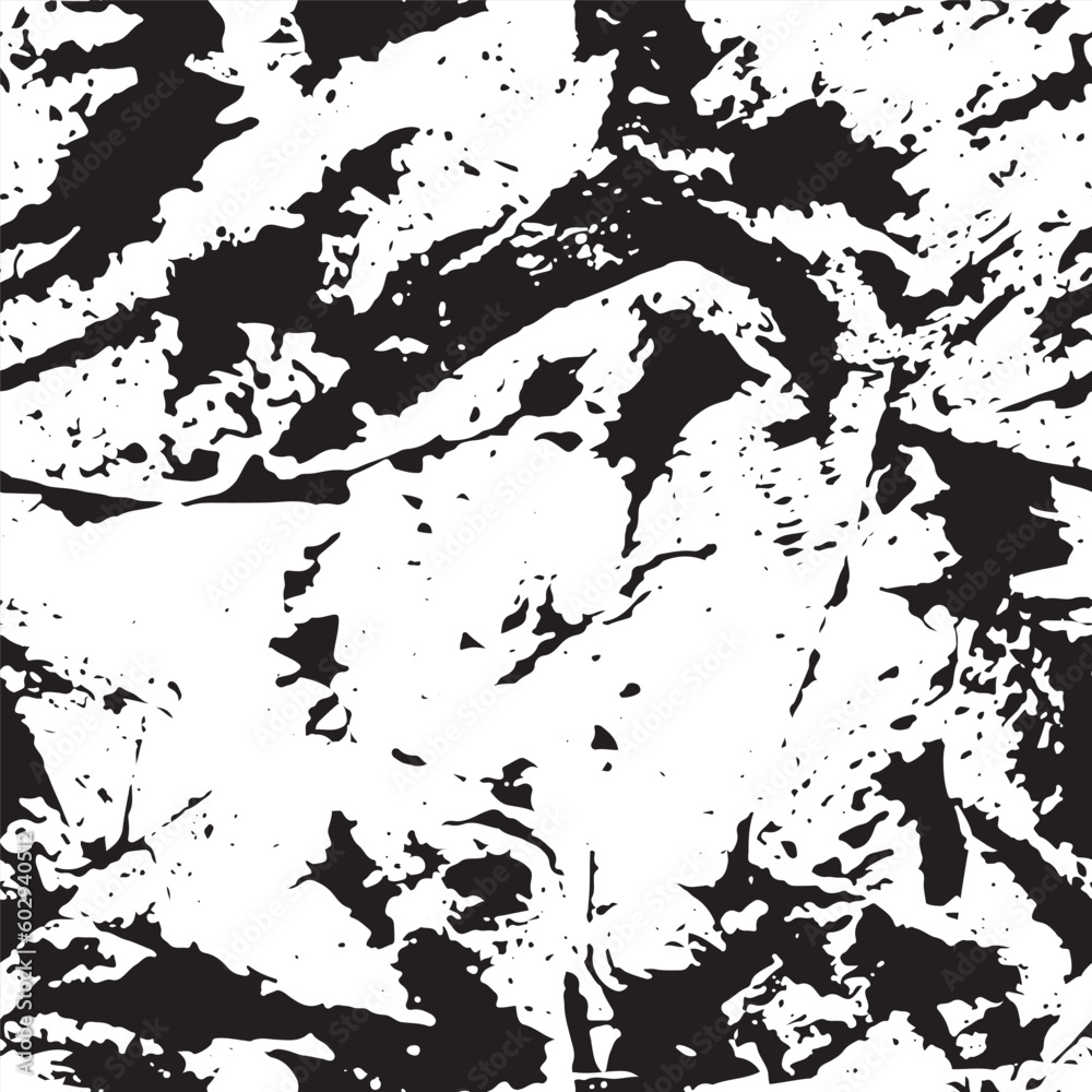 Fototapeta premium Seamless texture with paint spots on the surface. Abstract pattern of spots, imprints of white paint on a black background. Repeating black and white texture in grunge style. Vector illustration.