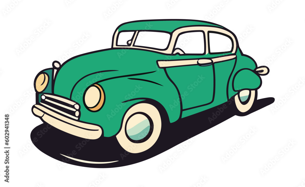 Retro car side view cartoon vector illustration isolated on transparent ...
