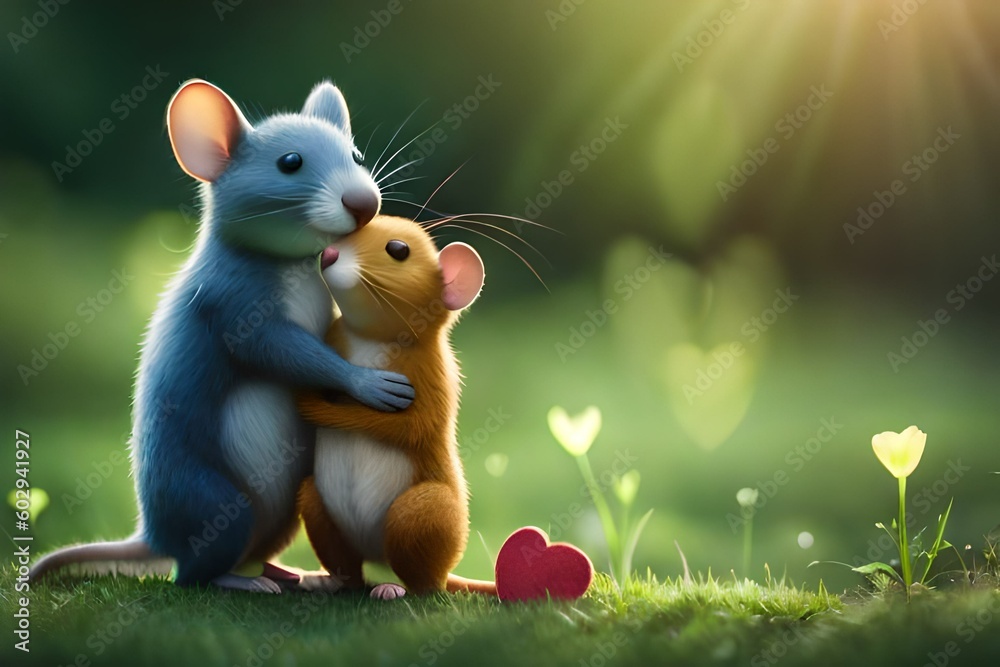 Charming mouse in love, animal Love. Generative AI Charming mouse in love, animal Love. Generative AI
