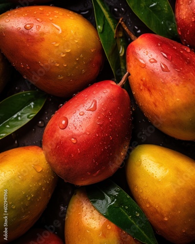 Fresh and wet mangos fullframe
