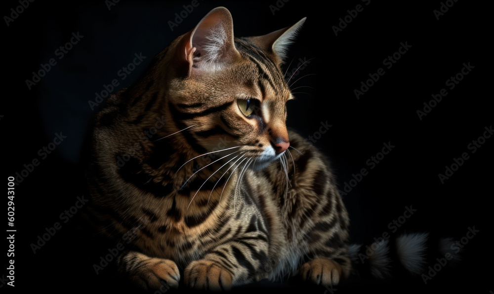 photo of leopard cat on black background. Generative AI