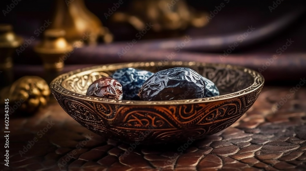 Arabian dates in a decorative bowl , generative ai tools Arabian dates in a decorative bowl , generative ai tools