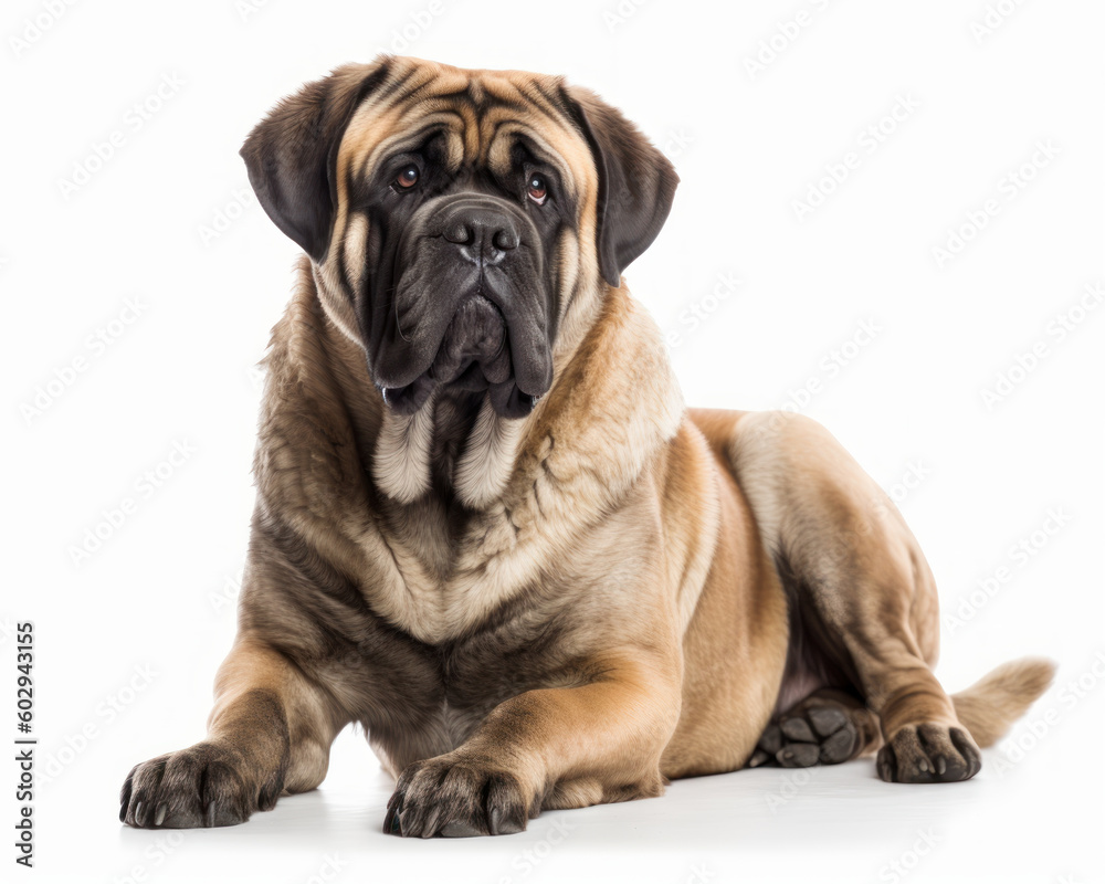 photo of Mastiff isolated on white background. Generative AI photo of Mastiff isolated on white background. Generative AI