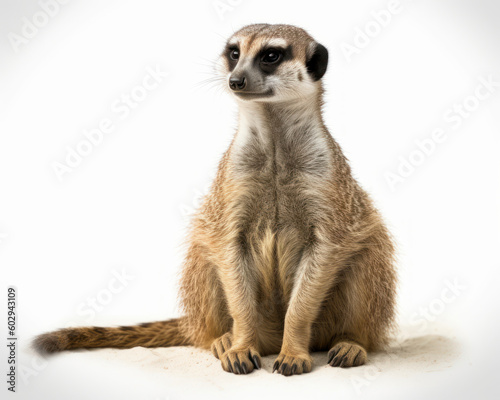 photo of meerkat isolated on white background. Generative AI © Bartek