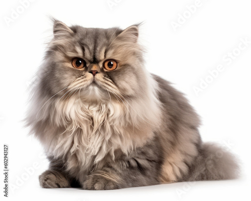 photo of Persian cat isolated on white background. Generative AI