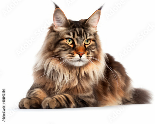 photo of Maine coon cat isolated on white background. Generative AI
