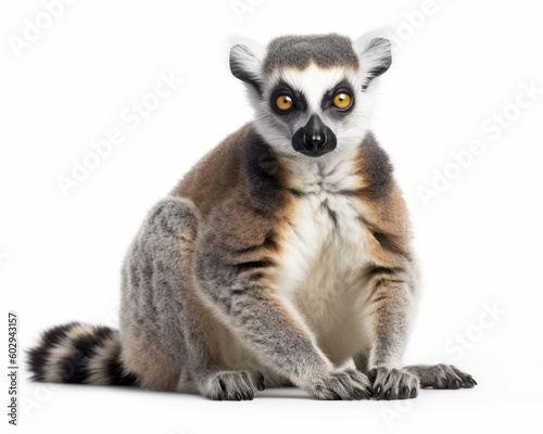 photo of lemur isolated on white background. Generative AI © Bartek