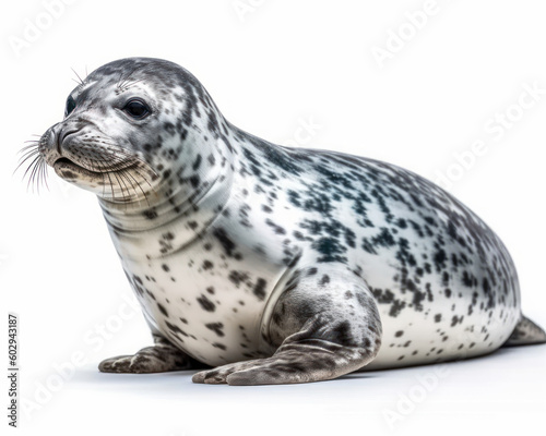 photo of leopard seal isolated on white background. Generative AI © Bartek
