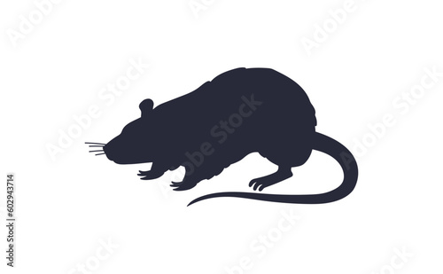 Black silhouette of rat or mouse, flat vector illustration isolated on white background.