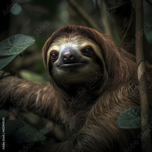 Adorable charm of a sloth in its natural habitat. Generative AI © Mike