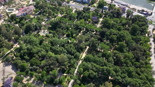 Drone shot of Maria Luisa Park in Seville, Andalusia, Spain photo