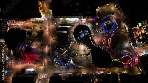 Top-down night aerial view of Setas de Seville (Mushrooms of Seville), Spain